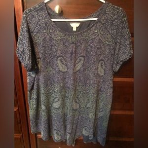 Lucky Brand, Women’s 1X. Soft T-shirt blouse. Easy wash / dry.